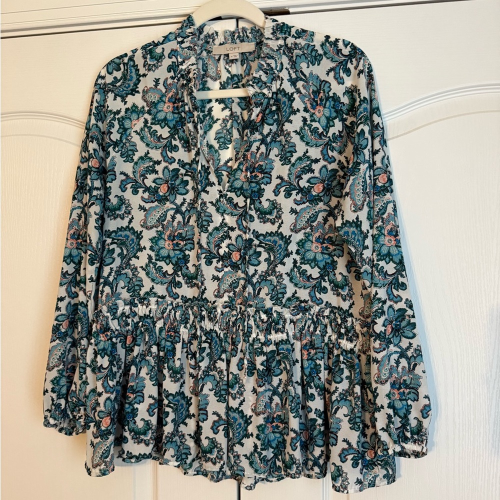 Loft Paisley Ruffle Neck Top